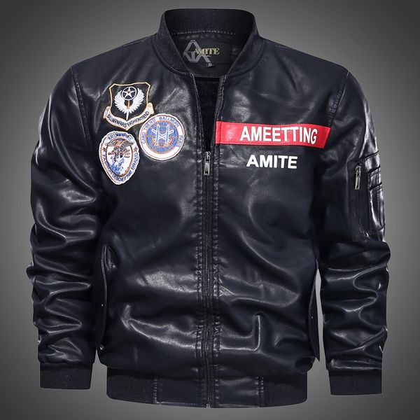 winter mens jackets leather men bomber jacket military embroidery pilot coat male tactical coat fashion zipper slim men clothing 201026, Black
winter mens jackets leather men bomber jacket military embroidery pilot coat male tactical coat fashion zipper slim men clothing 201026, Black