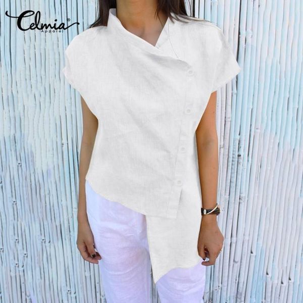 women's blouses & shirts 2021 celmia vintage linen summer short sleeve buttons asymmetrical casual loose solid work blusas, White
women's blouses & shirts 2021 celmia vintage linen summer short sleeve buttons asymmetrical casual loose solid work blusas, White