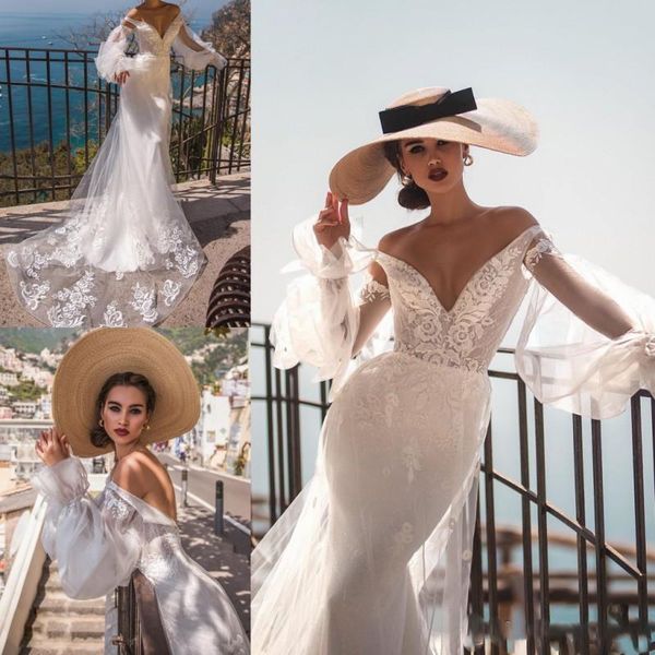 la petra mermaid wedding dresses off shoulder backless lace bridal gowns puffy long sleeve beach abiti da sposa plus size vestido de novia, White
la petra mermaid wedding dresses off shoulder backless lace bridal gowns puffy long sleeve beach abiti da sposa plus size vestido de novia, White