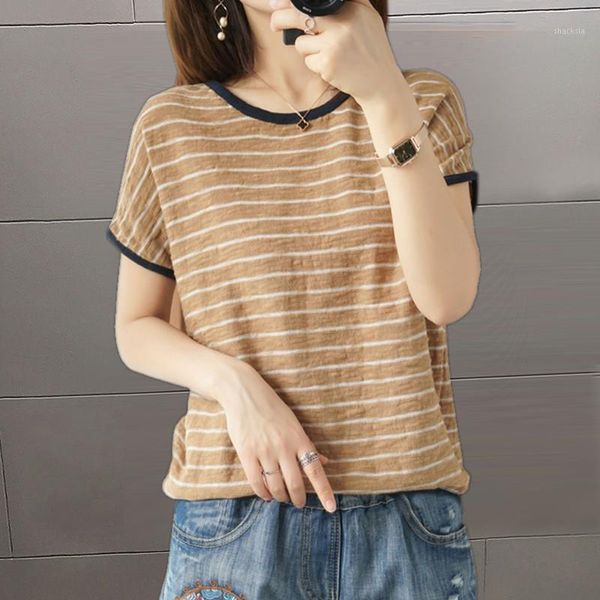 2020 summer new striped round neck short sleeve women's western style thin all-match slim bottoming shirt loose t-shirt1, White
2020 summer new striped round neck short sleeve women's western style thin all-match slim bottoming shirt loose t-shirt1, White