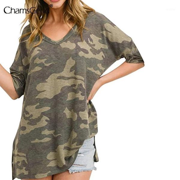 women fashion v-neck printed camouflage half sleeve shirt pullover casual tshirt1, White
women fashion v-neck printed camouflage half sleeve shirt pullover casual tshirt1, White