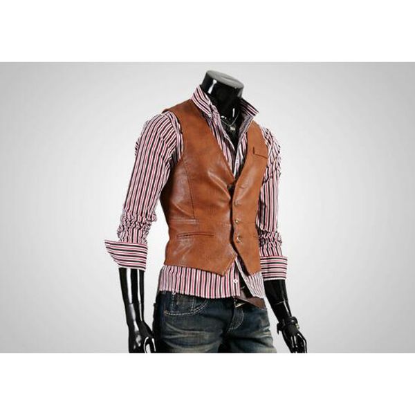 2021 men vests of leather fashion chaleco casual brown man suit men's thin plutonium vest la6q, Black;white
2021 men vests of leather fashion chaleco casual brown man suit men's thin plutonium vest la6q, Black;white