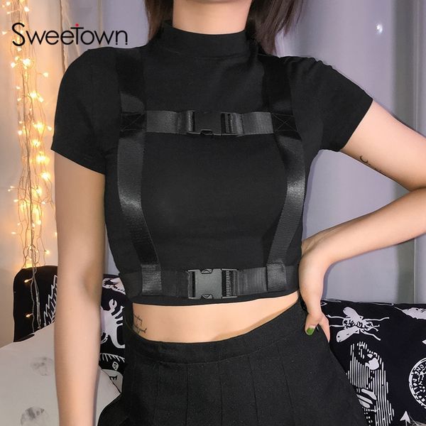 sweetown black slim women basic tshirt short sleeve o-neck tee shirt femme summer crop with cross buckle ribbon y200109, White
sweetown black slim women basic tshirt short sleeve o-neck tee shirt femme summer crop with cross buckle ribbon y200109, White