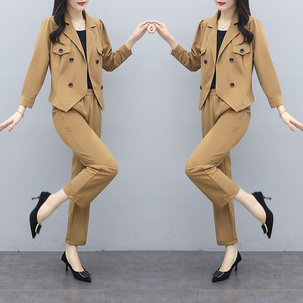 color camel of women with double pants breasted woman suits suit office femme pieces conbinaison ulfa, White;black
color camel of women with double pants breasted woman suits suit office femme pieces conbinaison ulfa, White;black