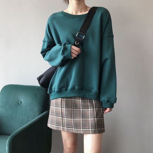 2021 new autumn long sleeve casual hoodies o-neck pure color basic loose style women sweatshirt h48d, White 
2021 new autumn long sleeve casual hoodies o-neck pure color basic loose style women sweatshirt h48d, White