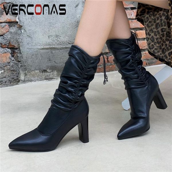 boots verconas fashion concise mid-calf for women genuine leather shoes woman autumn winter arrival pleated high heels, Black
boots verconas fashion concise mid-calf for women genuine leather shoes woman autumn winter arrival pleated high heels, Black