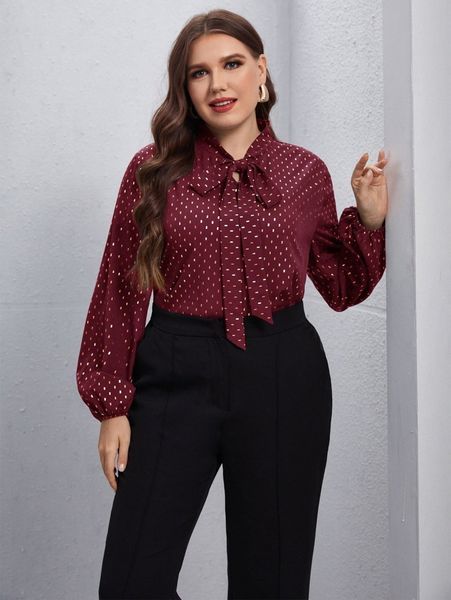 plus gold geo print lantern sleeve tie neck blouse 04nx#, Black
plus gold geo print lantern sleeve tie neck blouse 04nx#, Black