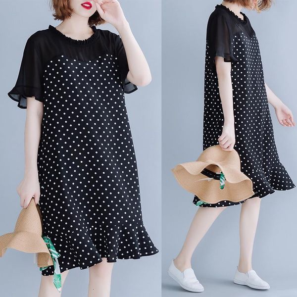 2021 summer plus size women's chiffon dress straight wave dot loose lotus leaf fishtail dress summer dresses m63, Black;gray
2021 summer plus size women's chiffon dress straight wave dot loose lotus leaf fishtail dress summer dresses m63, Black;gray