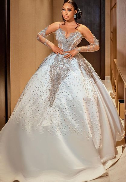 2022 plus size arabic aso ebi luxurious pearls crystals wedding dress long sleeves lace beaded bridal gowns dress zj573, White
2022 plus size arabic aso ebi luxurious pearls crystals wedding dress long sleeves lace beaded bridal gowns dress zj573, White