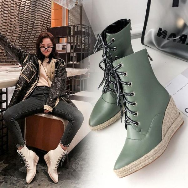 women shoes platform 2020 wedge lace up boots for women high heel pointed toe shoes casual ladies boots size32-44 maziao, Black
women shoes platform 2020 wedge lace up boots for women high heel pointed toe shoes casual ladies boots size32-44 maziao, Black