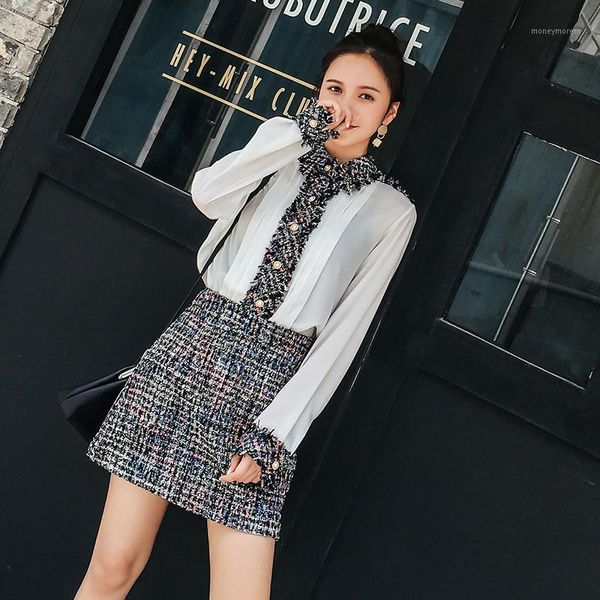 2018 autumn winter women's sweet wind splicing chiffon blouse+woolen skirts socialite two-piece sets female fashion1, White;black
2018 autumn winter women's sweet wind splicing chiffon blouse+woolen skirts socialite two-piece sets female fashion1, White;black