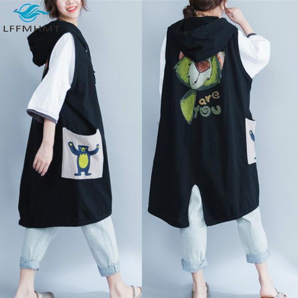 women's vests women fashion cartoon printed sleeveless hooded long vest office lady korean style single breasted loose casual cotton wa, Black;white
women's vests women fashion cartoon printed sleeveless hooded long vest office lady korean style single breasted loose casual cotton wa, Black;white