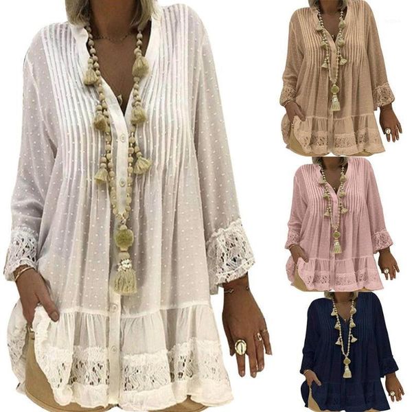 spring woman long sleeve blouse boho ladies v-neck loose shirts plus size s-5xl lace summer blusas mujer de moda 20201, White 
spring woman long sleeve blouse boho ladies v-neck loose shirts plus size s-5xl lace summer blusas mujer de moda 20201, White