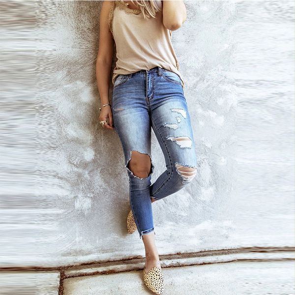 european and american denim pants women's autumn and winter new style retro full spray technology high waist ripped feet pants, Blue
european and american denim pants women's autumn and winter new style retro full spray technology high waist ripped feet pants, Blue