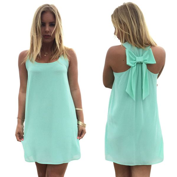 solid white pink women back bow mini loose casual summer style sleeveless boho chiffon party vestido, Black;gray
solid white pink women back bow mini loose casual summer style sleeveless boho chiffon party vestido, Black;gray