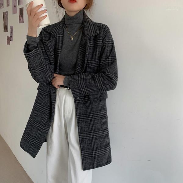 design sense small plus cotton thickening retro plaid medium long woolen coat women's autumn winter blazer woolen coat1, Black
design sense small plus cotton thickening retro plaid medium long woolen coat women's autumn winter blazer woolen coat1, Black