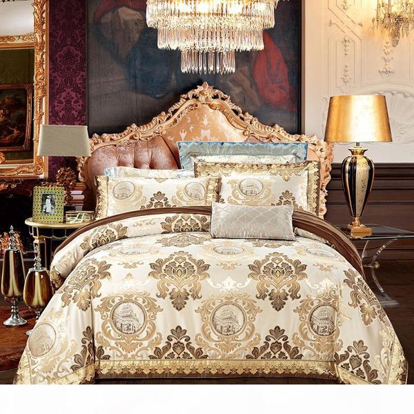 european style golden jacquard satin luxury bedding sets bedclothes king size duvet cover bed linen sheet set pillowcase
european style golden jacquard satin luxury bedding sets bedclothes king size duvet cover bed linen sheet set pillowcase