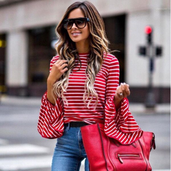women ladies fashion flare sleeve loose casual o-neck wide long sleeves striped blouse 1, White
women ladies fashion flare sleeve loose casual o-neck wide long sleeves striped blouse 1, White