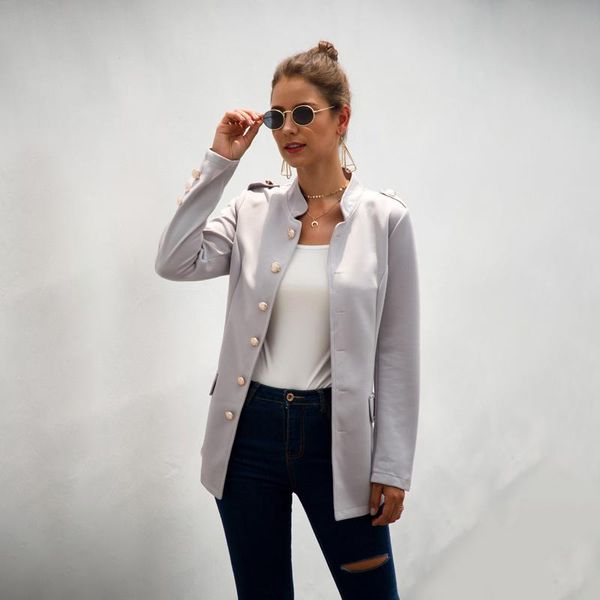 women blazer suit long sleeve slim fit button down solid color coats jacket, White;black
women blazer suit long sleeve slim fit button down solid color coats jacket, White;black