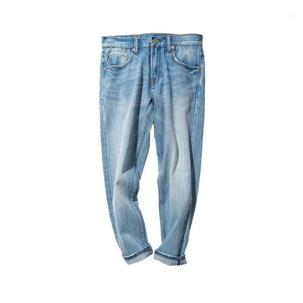 mbbcar west cat's hair monkey washed white blue red line denim small feet cropped jeans 7931
mbbcar west cat's hair monkey washed white blue red line denim small feet cropped jeans 7931