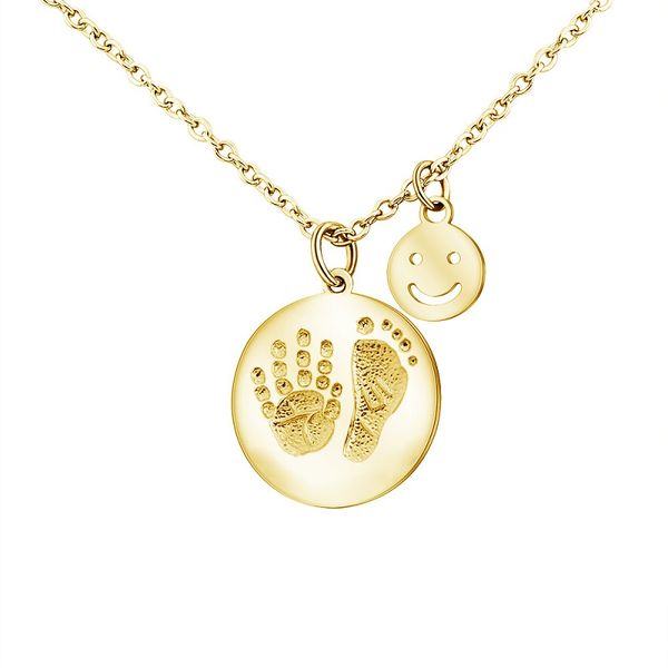 2020 new baby birth brand, new baby hand footprint necklace smile round gold and silver pendant aaa24
2020 new baby birth brand, new baby hand footprint necklace smile round gold and silver pendant aaa24