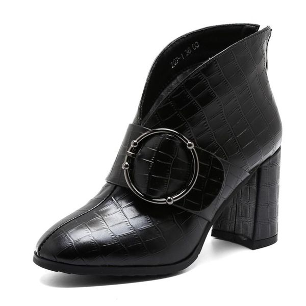 boots enmayer fashion ankle warm autumn winter genuine leather short high heeled zipper buckle office shoes women, Black 
boots enmayer fashion ankle warm autumn winter genuine leather short high heeled zipper buckle office shoes women, Black