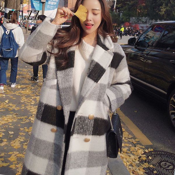 street woolen coat women vintage black white plaid medium long korean wool coats ladies turndown collar autumn winter outerwearx1020
street woolen coat women vintage black white plaid medium long korean wool coats ladies turndown collar autumn winter outerwearx1020