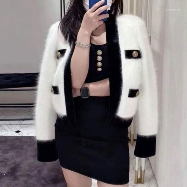 women's knits & tees v-neck mohair sweater coat hit color border metal buckles faux knit cardigan autumn cashmere crop mujer sueter1, White
women's knits & tees v-neck mohair sweater coat hit color border metal buckles faux knit cardigan autumn cashmere crop mujer sueter1, White