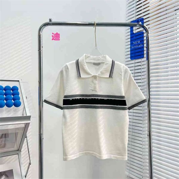 new knitted polo color blocking letter strip girls' short sleeve summer lapel half, White
new knitted polo color blocking letter strip girls' short sleeve summer lapel half, White
