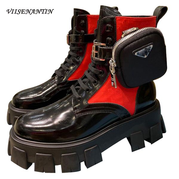 design red genuine leather botas de mujer spring/autumn thick sole high heel pockets knight boots belt buckle white woman shoes, Black
design red genuine leather botas de mujer spring/autumn thick sole high heel pockets knight boots belt buckle white woman shoes, Black