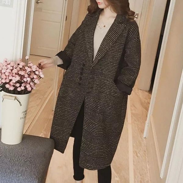 new loose plaid woolen coat thick single breasted long sleeves coat mid-length woolen streetwear plus size outwear female, Black
new loose plaid woolen coat thick single breasted long sleeves coat mid-length woolen streetwear plus size outwear female, Black