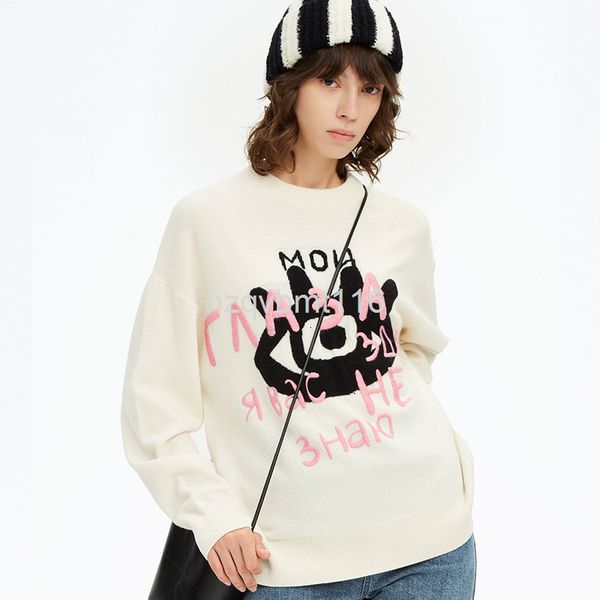 women's sweaters autumn interesting embroidered round neck wool sweater korean version lazy style contrast color long sleeved pullover, White;black
women's sweaters autumn interesting embroidered round neck wool sweater korean version lazy style contrast color long sleeved pullover, White;black