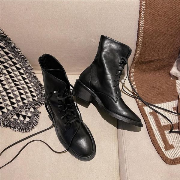 thick heel leather martin boots for women autumn winter new high heel round head lace up women's short boots, Black
thick heel leather martin boots for women autumn winter new high heel round head lace up women's short boots, Black