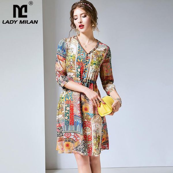 casual dresses 100% pure silk women's runway v neck 3/4 sleeves printed buttons detailing fashion summer short, Black;gray
casual dresses 100% pure silk women's runway v neck 3/4 sleeves printed buttons detailing fashion summer short, Black;gray