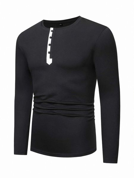 men contrast panel fake button tee c2so#, White;black
men contrast panel fake button tee c2so#, White;black