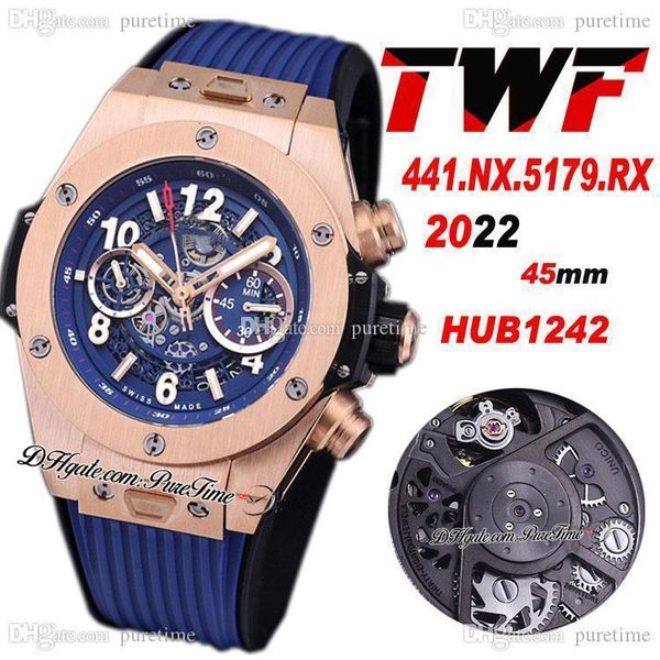 twf hub1242 automatic chronograph mens watch 18k rose gold black blue skeleton dial big number markers rubber strap super edition puretime z, Slivery;brown
twf hub1242 automatic chronograph mens watch 18k rose gold black blue skeleton dial big number markers rubber strap super edition puretime z, Slivery;brown