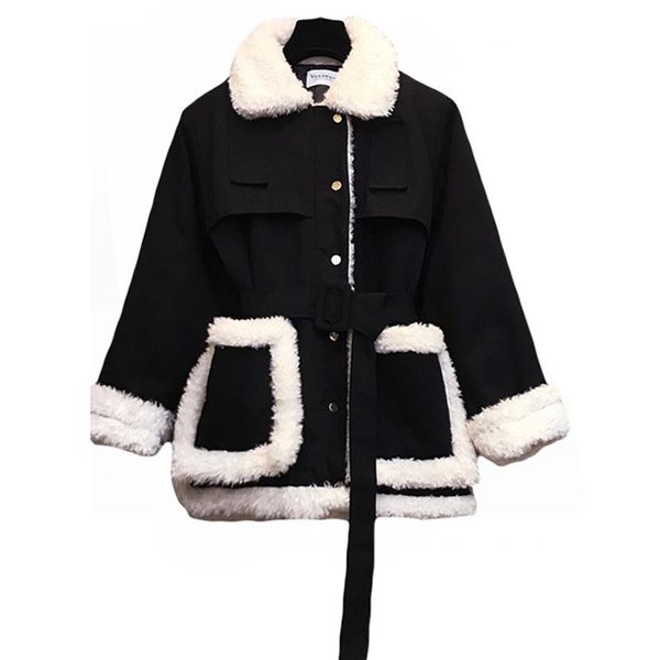women's wool & blends women black faux fur coat outwear button warm thick turn down collar pocket patchwork zipper sash c0420
women's wool & blends women black faux fur coat outwear button warm thick turn down collar pocket patchwork zipper sash c0420