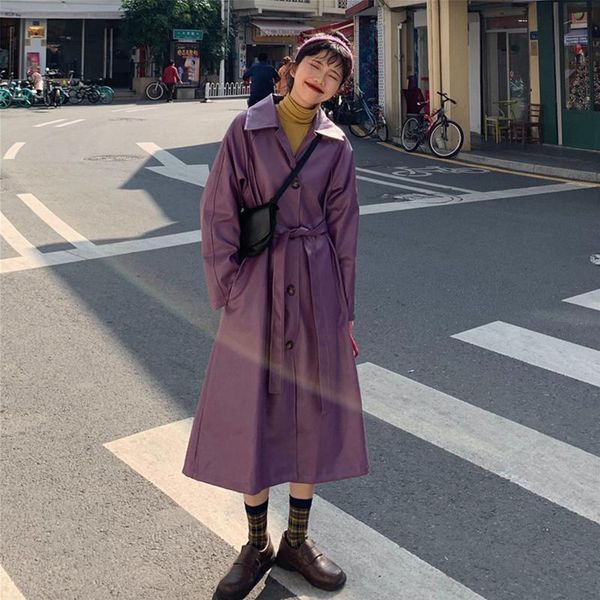 women's leather & faux 2021 spring autumn ladies jacket long locomotive purple coat with belt pu windbreaker trench, Black
women's leather & faux 2021 spring autumn ladies jacket long locomotive purple coat with belt pu windbreaker trench, Black
