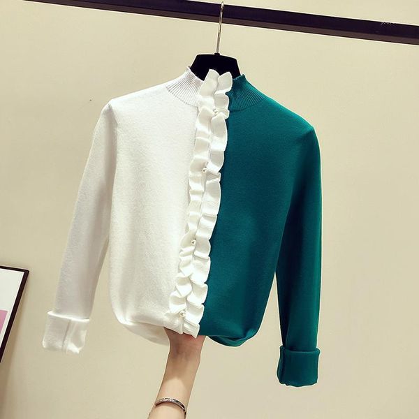 jsxdhk colors matching half turtleneck elegant ladies sweater ruffled trim beaded fashion green black gray pullovers 1, White;black
jsxdhk colors matching half turtleneck elegant ladies sweater ruffled trim beaded fashion green black gray pullovers 1, White;black