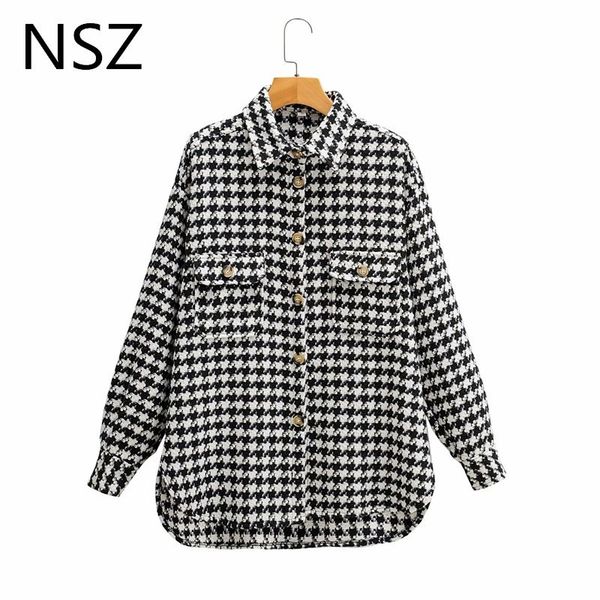 nsz women black and white houndstooth oversized tweed jacket woolen blend plaid shirt coat checked overshirt outerwear fall 201023, Black;brown
nsz women black and white houndstooth oversized tweed jacket woolen blend plaid shirt coat checked overshirt outerwear fall 201023, Black;brown