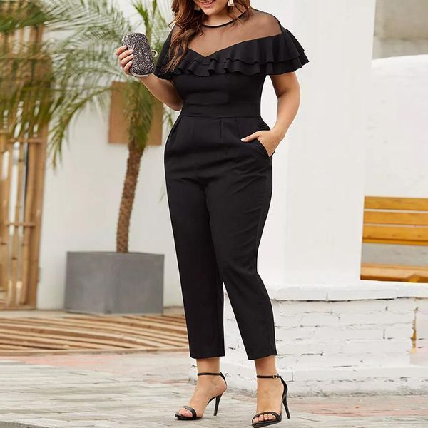 women ruffles hem jumpsuits summer mesh pacthwork rompers casual short sleeve playsuits elegant work ol pencil pants, Black;white
women ruffles hem jumpsuits summer mesh pacthwork rompers casual short sleeve playsuits elegant work ol pencil pants, Black;white