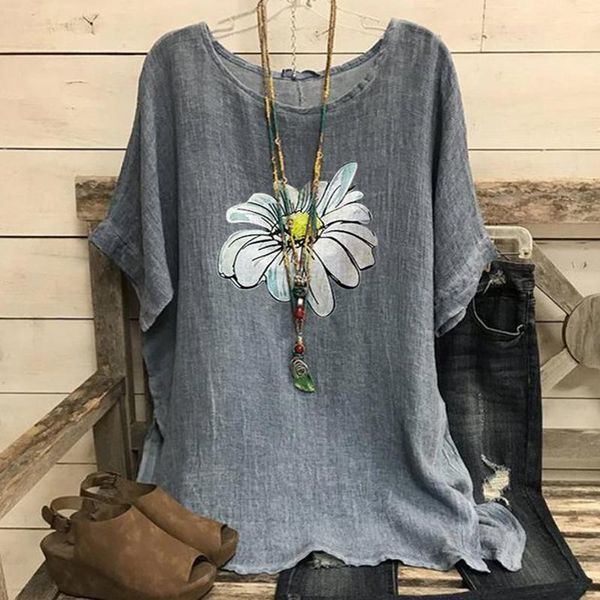 women's blouses & shirts daisy print o neck women summer 2021 cotton linen loose short sleeve shirt elegant plus size blusas feminina, White
women's blouses & shirts daisy print o neck women summer 2021 cotton linen loose short sleeve shirt elegant plus size blusas feminina, White
