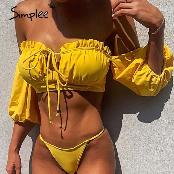 simplee ruffle lantern bikini bandeau off shoulder solid two piece swimwear summer beach wear swimsuits bathing suit 20201, White;black
simplee ruffle lantern bikini bandeau off shoulder solid two piece swimwear summer beach wear swimsuits bathing suit 20201, White;black