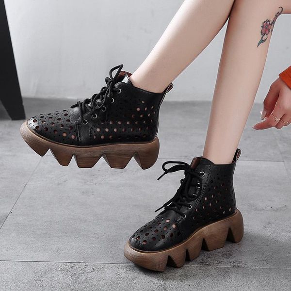 women lace up leather ankle boots high hole 2020 summer autumn woman hollow out platform boot female strange heels, Black
women lace up leather ankle boots high hole 2020 summer autumn woman hollow out platform boot female strange heels, Black