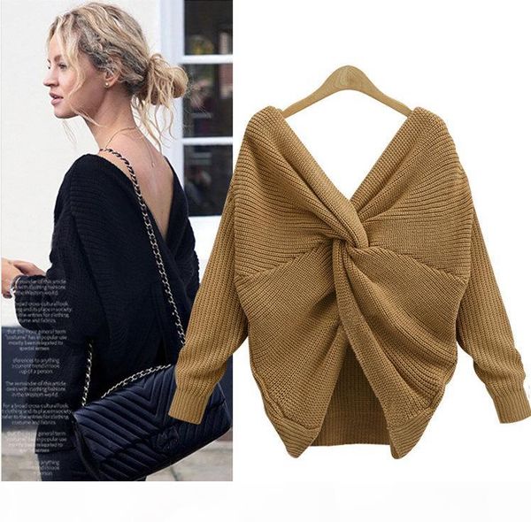 2017 women v neck twisted back jumpers backless cross long sleeve knitted pullovers sweaters pull femme, White;black
2017 women v neck twisted back jumpers backless cross long sleeve knitted pullovers sweaters pull femme, White;black