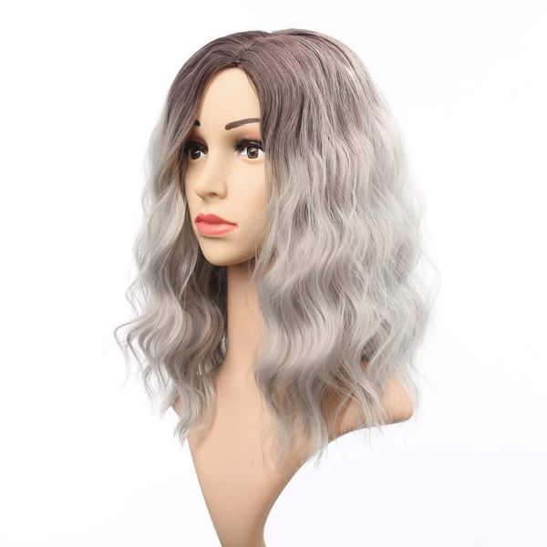 short curly wavy synthetic wigs shoulder length dark root halloween cosplay daily party wigs (gray), Black
short curly wavy synthetic wigs shoulder length dark root halloween cosplay daily party wigs (gray), Black