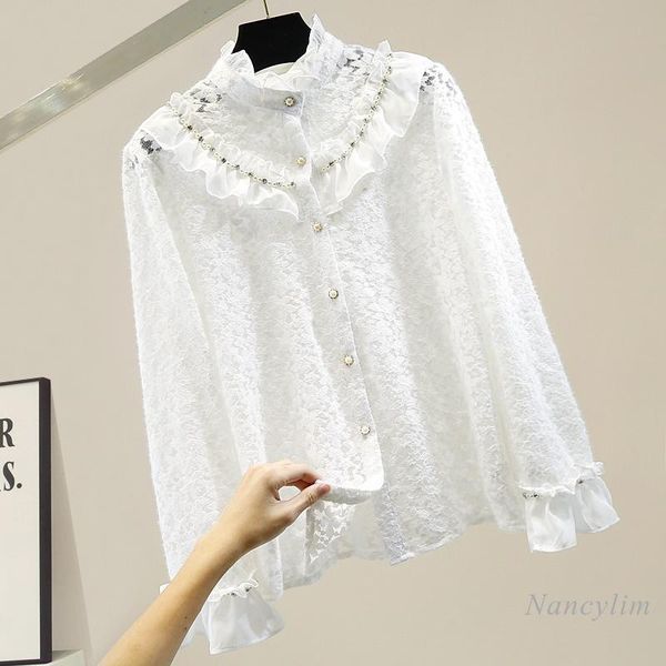 women long sleeve lace blouse beaded diamond stand collar single-breasted shirt fashion lady all-match 2020 autumn winter, White
women long sleeve lace blouse beaded diamond stand collar single-breasted shirt fashion lady all-match 2020 autumn winter, White