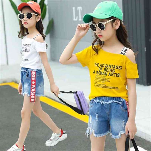 summer girls kids clothes sets one word shoulder letter denim shorts children two piece suits 4-14 years boutique outfits, White
summer girls kids clothes sets one word shoulder letter denim shorts children two piece suits 4-14 years boutique outfits, White