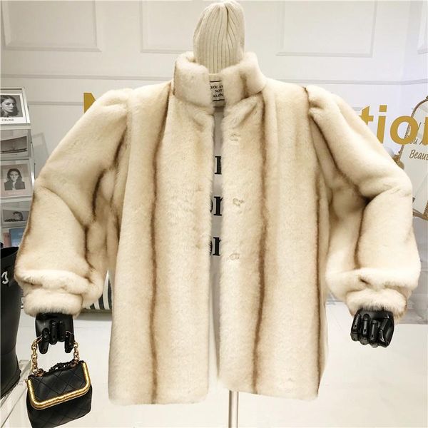 women's fur & faux contrast stripe stand collar plush coat winter 2021 design sense loose and thick imitation, Black
women's fur & faux contrast stripe stand collar plush coat winter 2021 design sense loose and thick imitation, Black