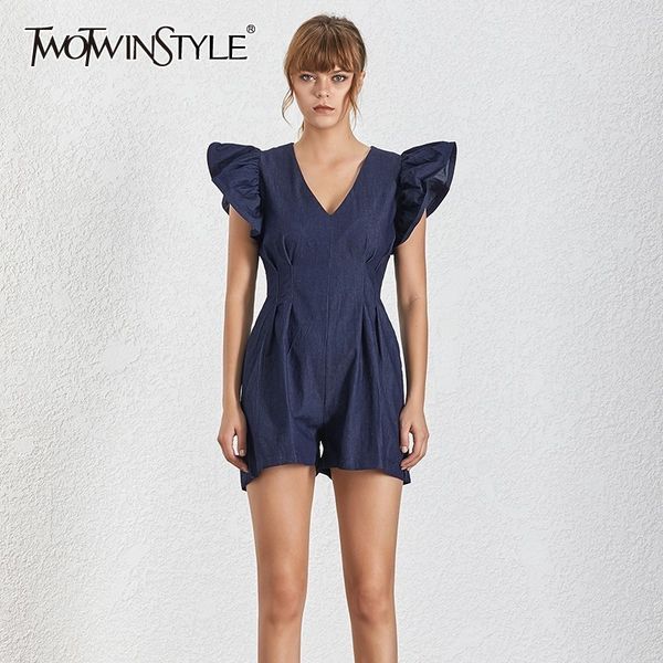 twotwinstyle black jumpsuits for women v neck ruffle sleeve high waist short pants female 2020 spring streetwear fashion tide t200704, Black;white
twotwinstyle black jumpsuits for women v neck ruffle sleeve high waist short pants female 2020 spring streetwear fashion tide t200704, Black;white
